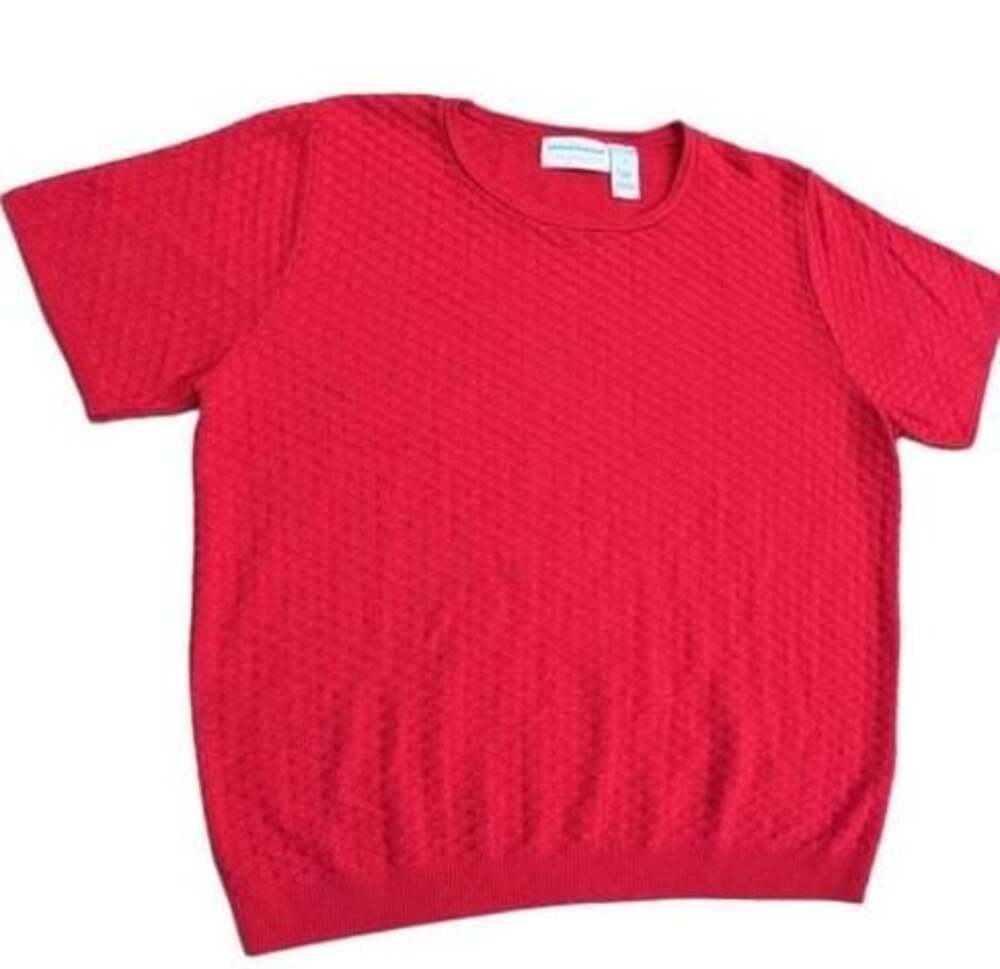 Alfred Dunner Red Textured Knit Short Sleeve Sweater 1X